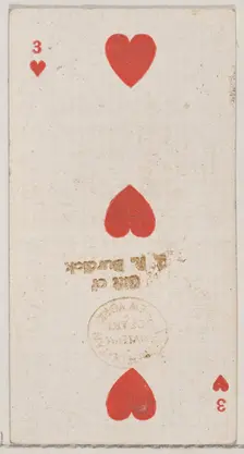 Three Hearts (red), from the Playing Cards series (N84) for Duke brand cigarettes, 1888., 1888. Creator: Unknown