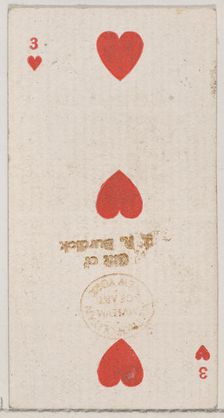 Three Hearts (red), from the Playing Cards series (N84) for Duke brand cigarettes, 1888., 1888. Creator: Unknown