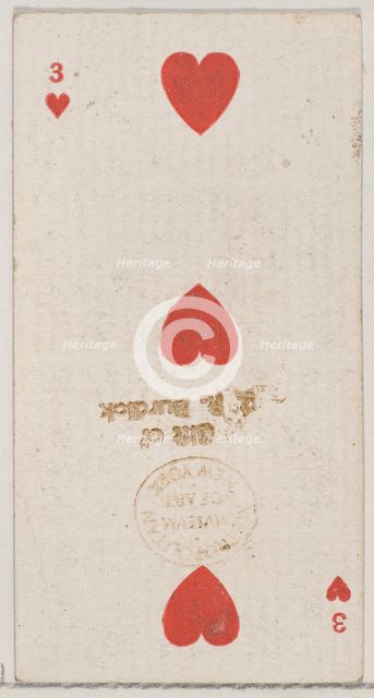 Three Hearts (red), from the Playing Cards series (N84) for Duke brand cigarettes, 1888., 1888. Creator: Unknown.