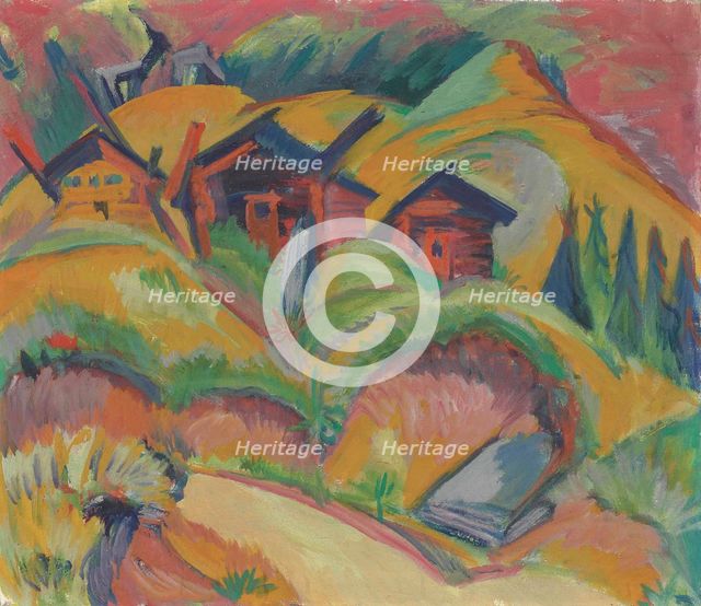 Three Huts on the Hill (Red Huts), 1919. Creator: Kirchner, Ernst Ludwig (1880-1938).