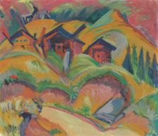 Three Huts on the Hill (Red Huts), 1919. Creator: Kirchner, Ernst Ludwig (1880-1938)