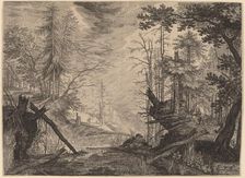 Three Hunters and Two Dogs near a Pool, 1609. Creator: Aegidius Sadeler II