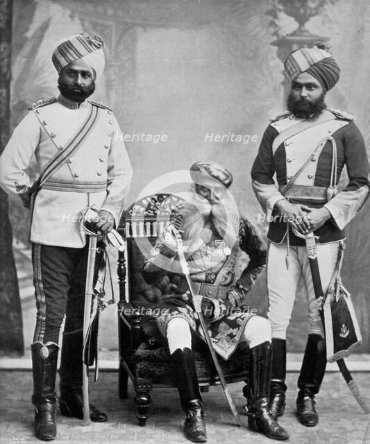 Three of the chief officers of the household troops of the Nizam of Hyderabad, India, 1896.Artist: Platin Portrait Studios
