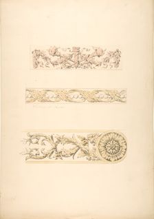 Three ornamental motifs in rococo style, 1889. Creators: Jules-Edmond-Charles Lachaise, Eugène-Pierre Gourdet