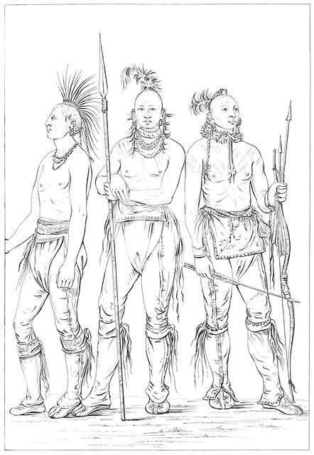 Three Osage braves, 1841.Artist: Myers and Co