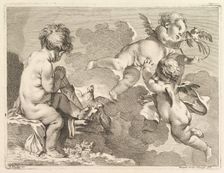 Three Loves, one of which is seated, holding a quiver, 1727-60. Creator: Pierre Alexandre Aveline