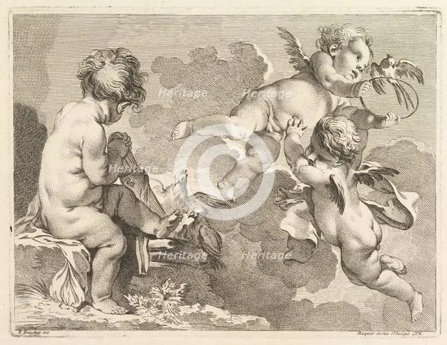 Three Loves, one of which is seated, holding a quiver, 1727-60. Creator: Pierre Alexandre Aveline.