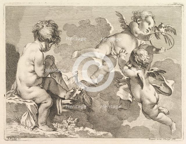 Three Loves, one of which is seated, holding a quiver, 1727-60. Creator: Pierre Alexandre Aveline.
