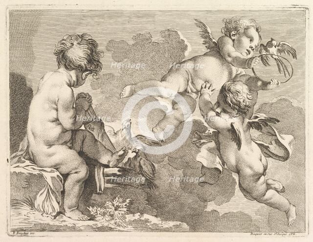 Three Loves, one of which is seated, holding a quiver, 1727-60. Creator: Pierre Alexandre Aveline.