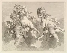 Three Loves, One holding a Quiver, the Other, Grapes, 1727-60. Creator: Pierre Alexandre Aveline