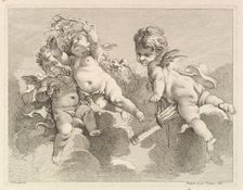 Three Loves, One holding a Quiver, the Other, Grapes, 1727-60. Creator: Pierre Alexandre Aveline