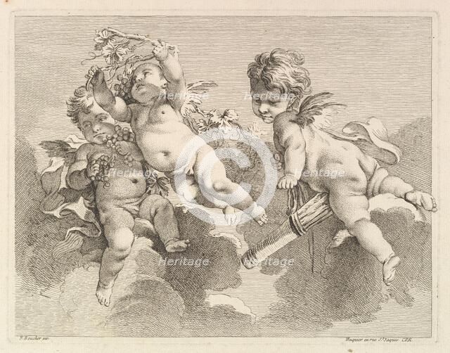 Three Loves, One holding a Quiver, the Other, Grapes, 1727-60. Creator: Pierre Alexandre Aveline.