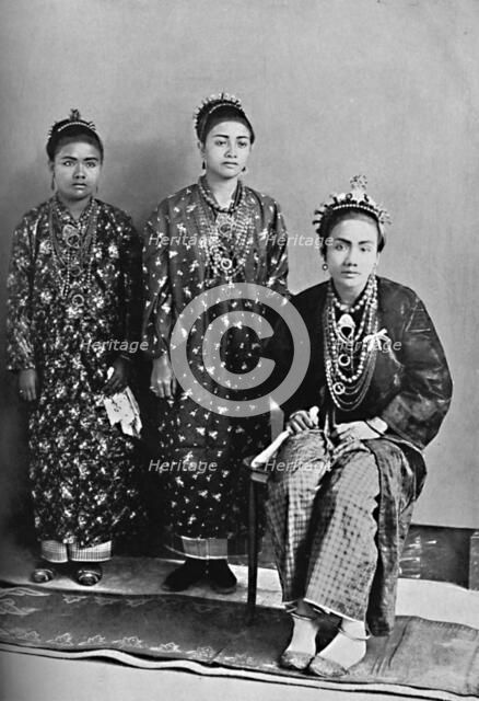 Three ladies of the royal family of Perak, Malay Peninsula, 1902. Artist: L Wray.