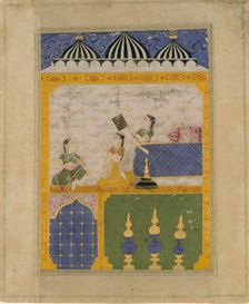 Three Ladies in a Palace Interior: Page from a Dispersed Laur Chanda..., 1520-30. Creator: Unknown