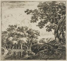 Three Large Trees on a Hill, plate five from Set of Landscapes, 1640/51. Creator: Herman Naijwincx