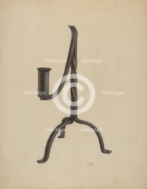 Three Legged Candlestick, c. 1938. Creator: William Schmidt.