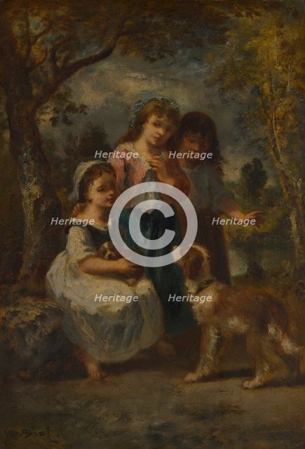 Three Little Girls, c. 1870. Creator: Narcisse Virgile Diaz de la Pena.