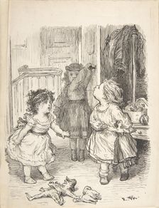 Three Little Girls in a Room Arguing and Spitting, 1835-1903. Creator: Lorenz Frølich