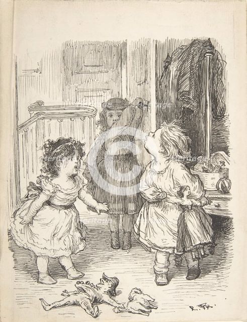 Three Little Girls in a Room Arguing and Spitting, 1835-1903. Creator: Lorenz Frølich.