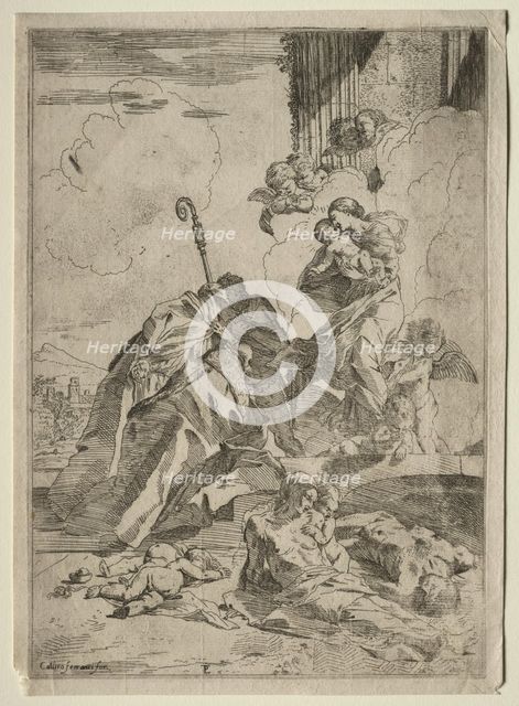 Three Lucchese Saints interceding with the Virgin for the Victims of the plague, ca. 1630-31. Creator: Pietro Testa (Italian, 1612-1650).