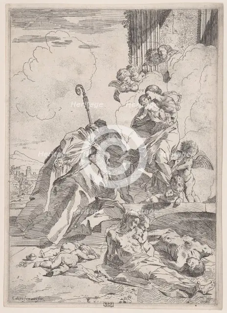 Three Lucchese saints interceding with the Virgin for the victims of the plague...., ca. 1630-31. Creator: Pietro Testa.