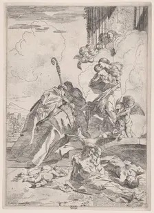 Three Lucchese saints interceding with the Virgin for the victims of the plague...., ca. 1630-31. Creator: Pietro Testa