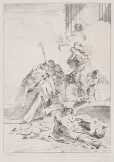 Three Lucchese saints Sts Nicholas Tolentino, Nicholas of Bari and Roch interceding w..., 1650-1700. Creator: Anon