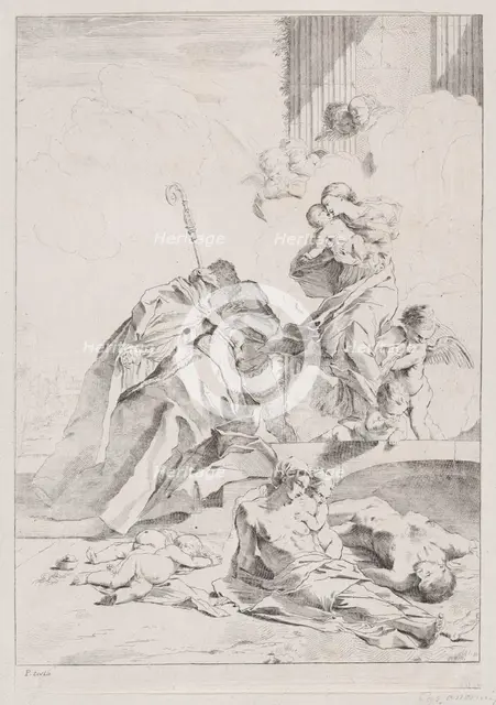 Three Lucchese saints Sts Nicholas Tolentino, Nicholas of Bari and Roch interceding w..., 1650-1700. Creator: Anon.