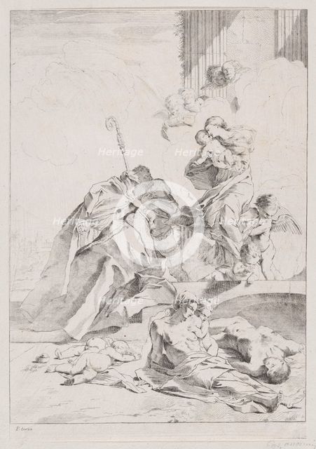 Three Lucchese saints Sts Nicholas Tolentino, Nicholas of Bari and Roch interceding w..., 1650-1700. Creator: Anon.