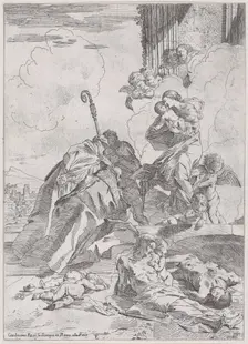Three Lucchese saints Sts Nicholas Tolentino, Nicholas of Bari interceding with the..., ca. 1630-31. Creator: Pietro Testa