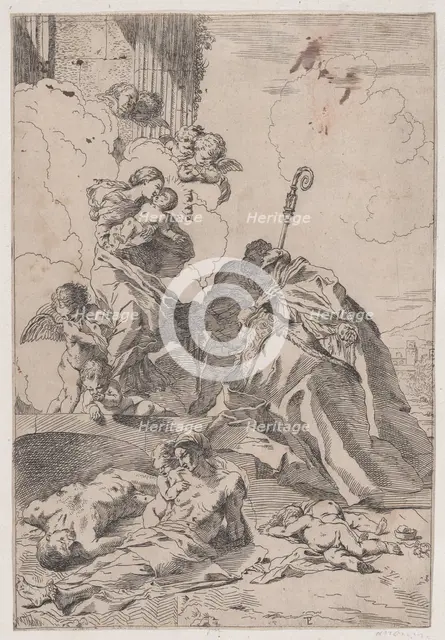 Three Lucchese saints Sts Nicholas Tolentino, Nicholas of Bari interceding with the V..., 1650-1700. Creator: Anon.