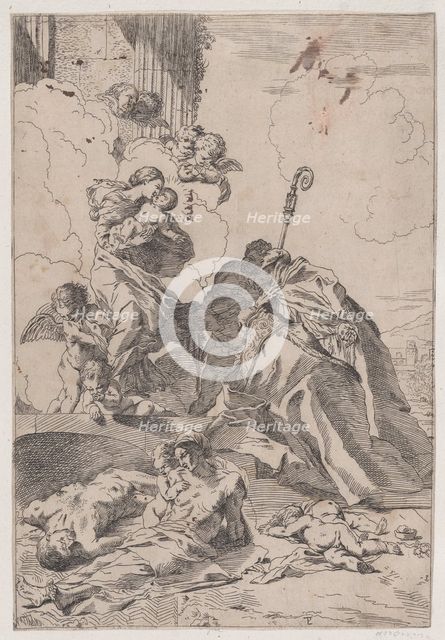 Three Lucchese saints Sts Nicholas Tolentino, Nicholas of Bari interceding with the V..., 1650-1700. Creator: Anon.