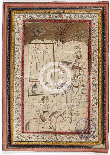 Three mounted warriors and two prisoners, c1800. Creator: Unknown.