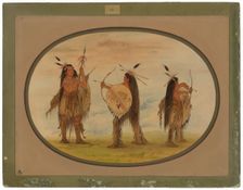 Three Mandan Warriors Armed for War, 1861/1869. Creator: George Catlin