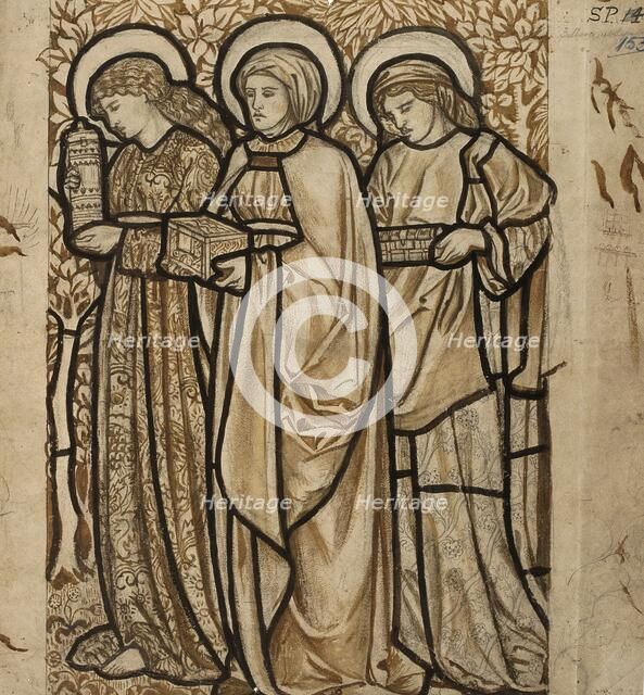 'Three Marys at the Sepulchre - Design for stained glass', 1862. Artist: William Morris.