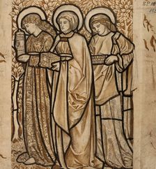 Three Marys at the Sepulchre - Design for stained glass 1862. Creator: William Morris