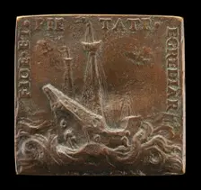 Three-Masted Ship, without Sails, in a Stormy Sea [reverse], 16th century. Creator: Unknown