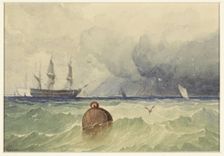 Three-masters at anchor with rough weather coming in, 1830-1880. Creator: Thomas Sewell Robins