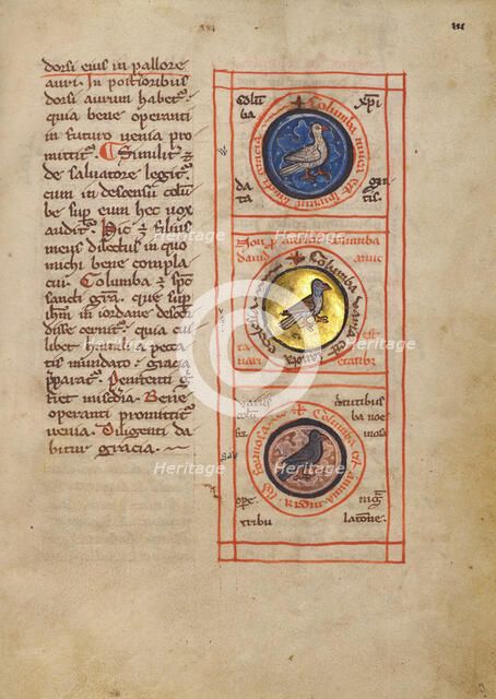 Three Medallions with Doves; Bestiary, about 1270. Creator: Unknown.