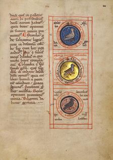 Three Medallions with Doves; Bestiary, about 1270. Creator: Unknown