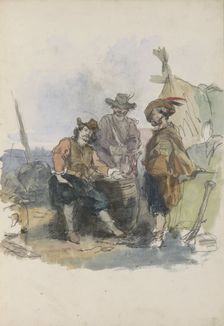 Three men on a quay, 1837-1881. Creator: Johannes van Hove