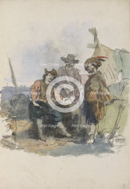 Three men on a quay, 1837-1881. Creator: Johannes van Hove.