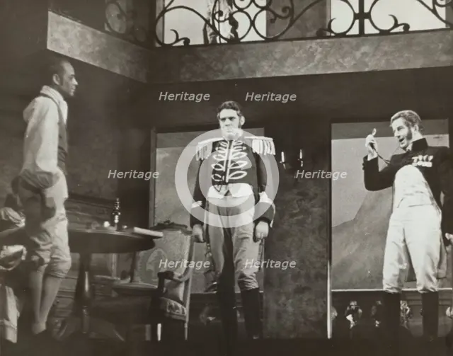 Three men, one with monocle, 1938. Creator: Unknown.