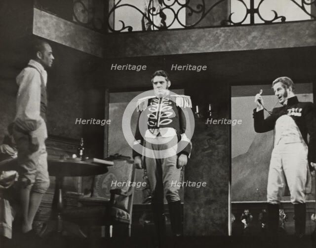 Three men, one with monocle, 1938. Creator: Unknown.