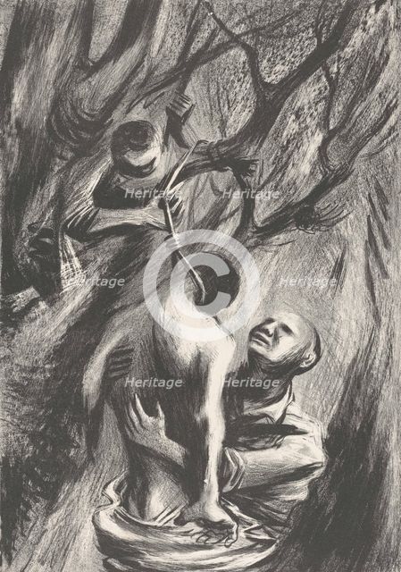 Three Men and a Tree, 1940. Creator: Joe Jones.