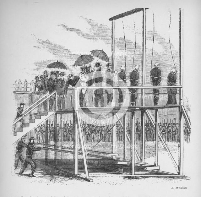 'Three men and a woman hanged for the assassination of Lincoln', c1865, (1938). Artist: Unknown.