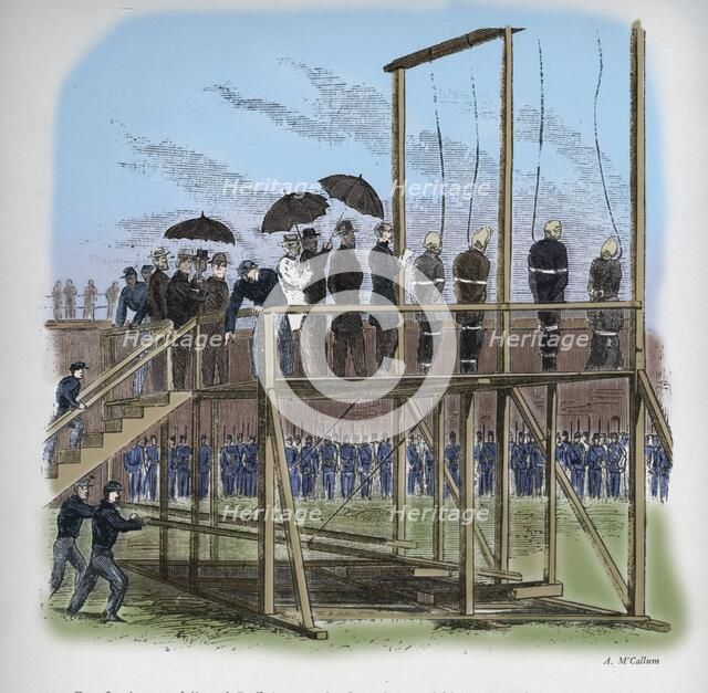 'Three men and a woman hanged for the assassination of Lincoln', c1865, (1938). Artist: Unknown.