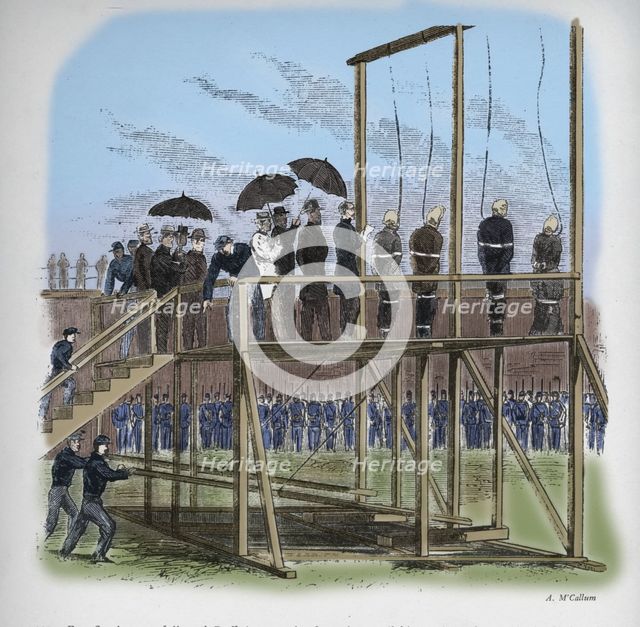 'Three men and a woman hanged for the assassination of Lincoln', c1865, (1938). Artist: Unknown.