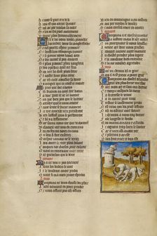 Three Men Cast to the Ground as the Castle of Generosity Collapses; Roman de la Rose, about 1405. Creator: Unknown