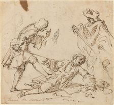 Three Men Fighting, c. 1700. Creator: Unknown